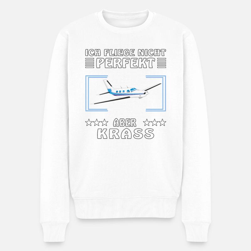 FLUGZEUG ICH FLIEGE NICHT PERFEKT ABER KRASS - Männer Premium Bio Pullover - Weiß