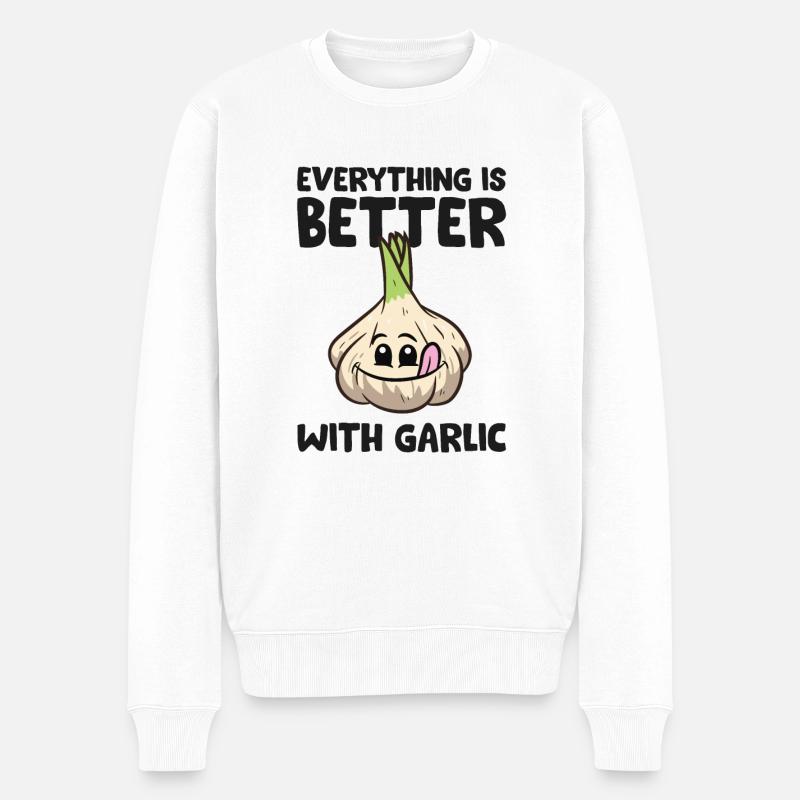 Knoblauchliebhaber Alles ist besser mit Knoblauch - Männer Premium Bio Pullover - Weiß