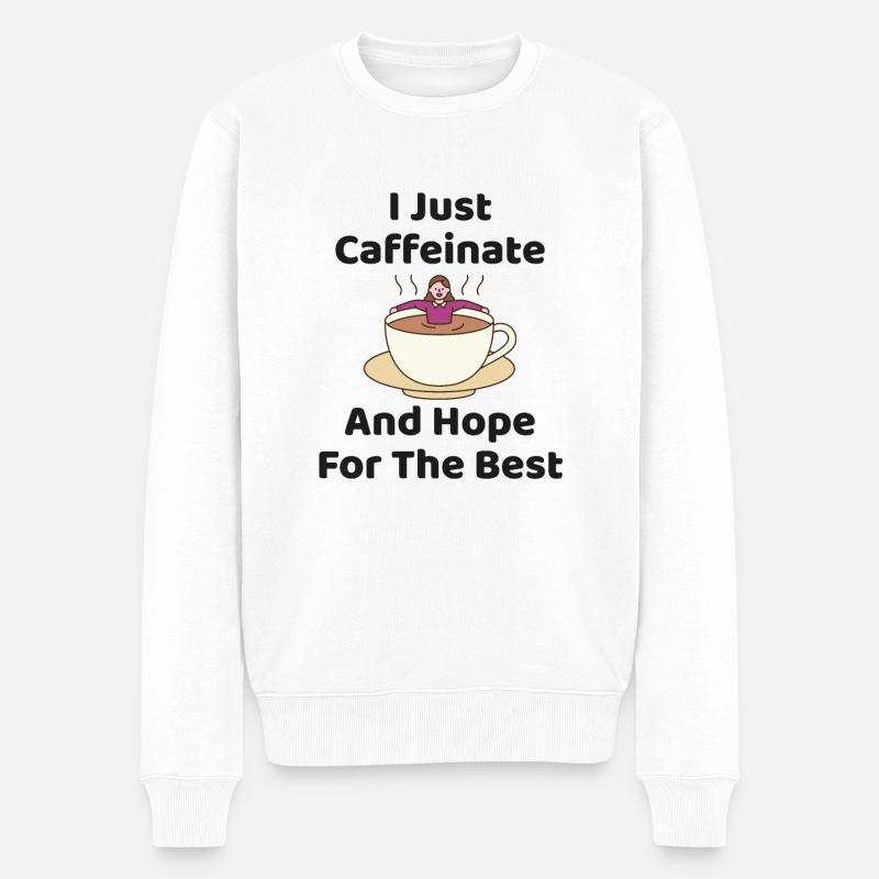 KaffeeWitz Koffein und Hoffnung auf besten Kaffee - Männer Premium Bio Pullover - Weiß