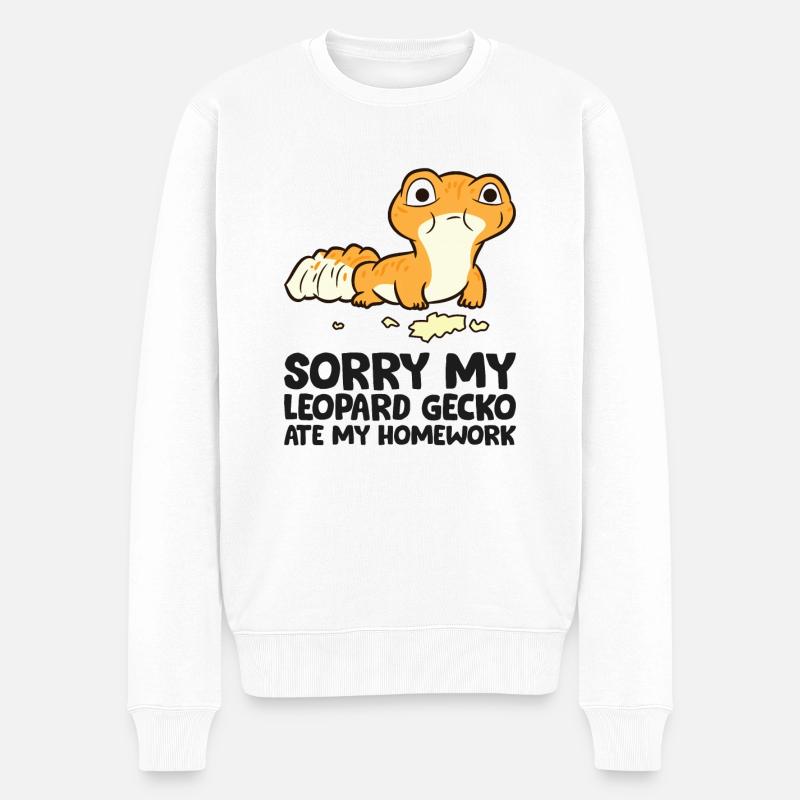 Leopardgecko-Schule Mein Leopardgecko hat meine - Männer Premium Bio Pullover - Weiß