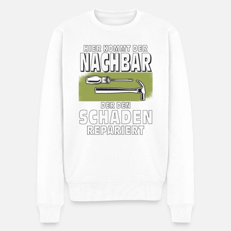 HIER KOMMT DER NACHBAR - Männer Premium Bio Pullover - Weiß