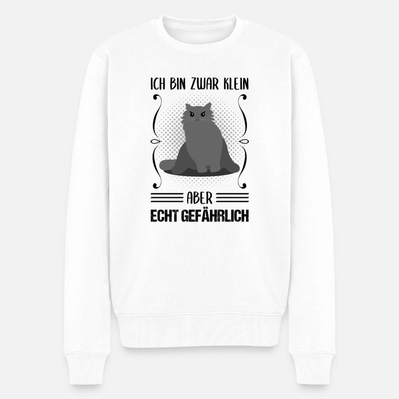 Katze Klein Aber Gefährlich Cooler Spruch Geschenk - Männer Premium Bio Pullover - Weiß