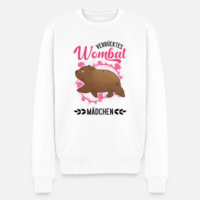 Verrücktes Wombat Mädchen - Männer Premium Bio Pullover - Weiß