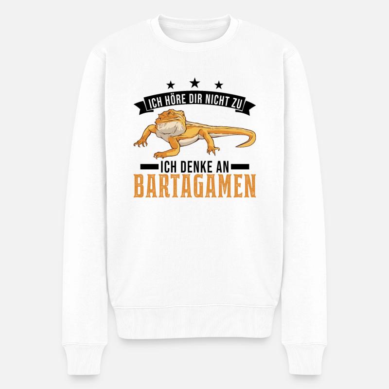 Ich höre dir nicht zu Ich denke an Bartagamen - Männer Premium Bio Pullover - Weiß