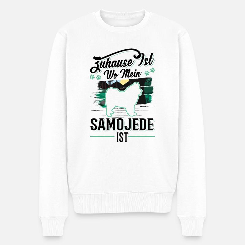 Zuhause ist wo mein Samojede ist Samojede - Männer Premium Bio Pullover - Weiß