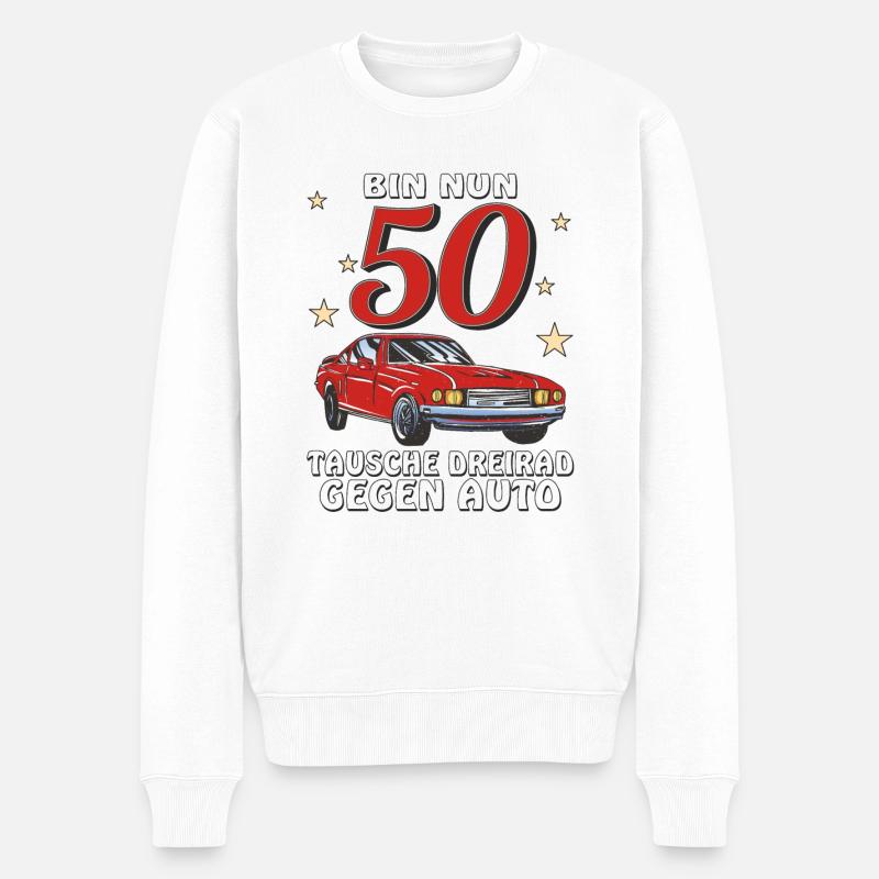 AUTO GEBURTSTAG BIN NUN 50 - Männer Premium Bio Pullover - Weiß
