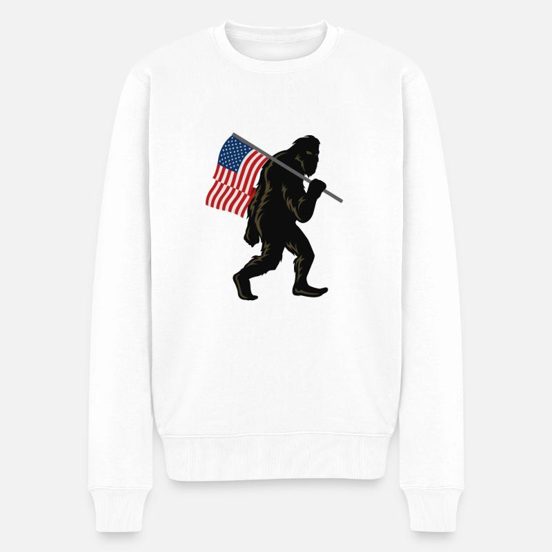 Bigfoot et drapeau américain - Pull Premium bio Homme - blanc