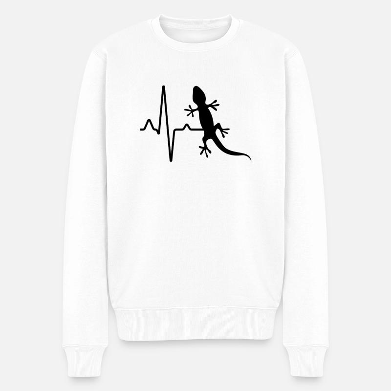 Eidechse Herzschlag - Männer Premium Bio Pullover - Weiß