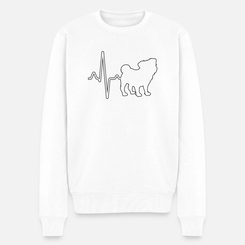 Mops Herzschlag - Männer Premium Bio Pullover - Weiß
