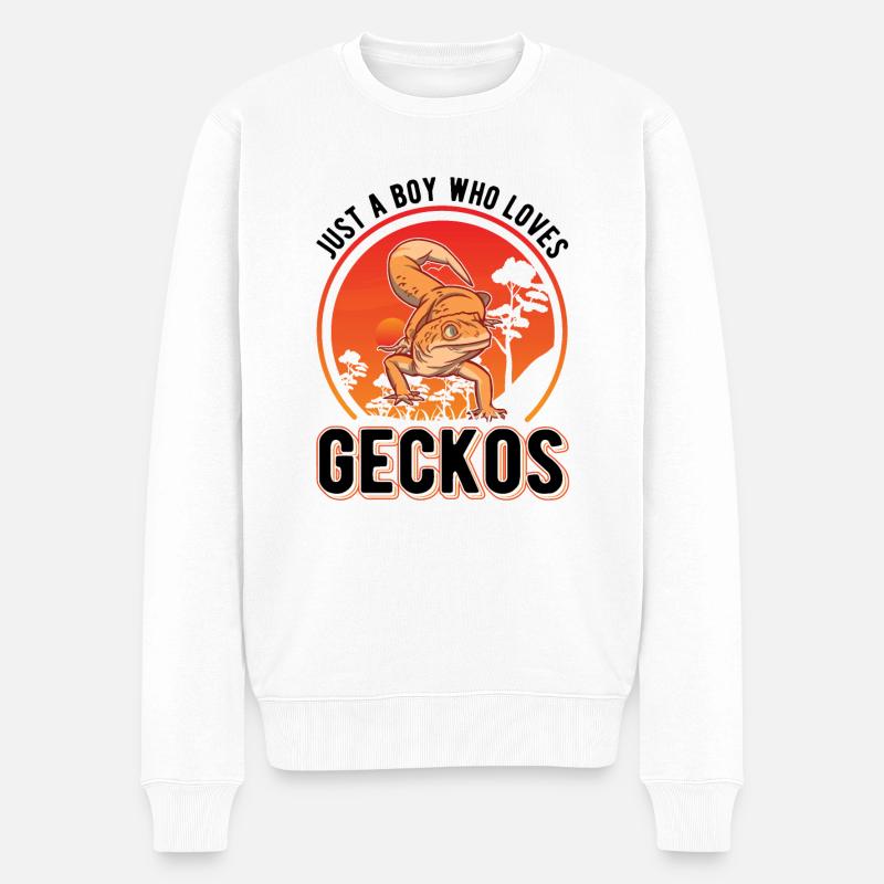Gecko Junge Leopardengecko - Männer Premium Bio Pullover - Weiß