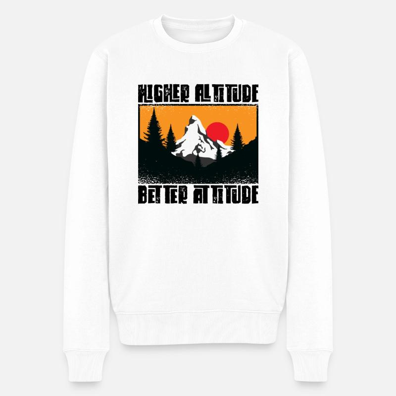 Higher Altitude Better Attitude Berge Wandern - Männer Premium Bio Pullover - Weiß