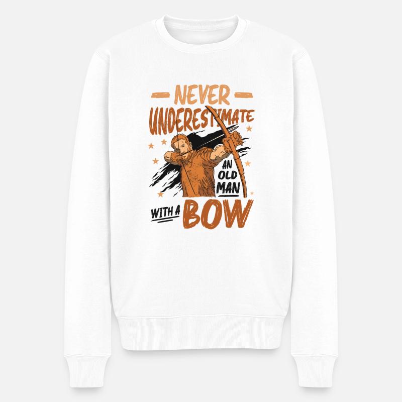 Unterschätze nie einen alten Mann, mit einem Bogen - Männer Premium Bio Pullover - Weiß