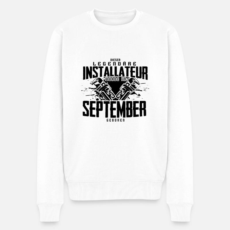 Legendärer Installateur im September geboren - Männer Premium Bio Pullover - Weiß
