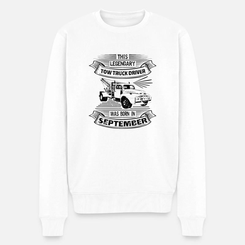 Legendärer Abschleppwagenfahrer im September - Männer Premium Bio Pullover - Weiß