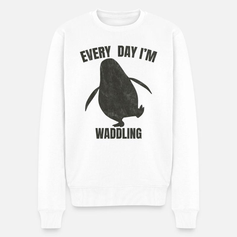 Pinguin Waddling - Männer Premium Bio Pullover - Weiß