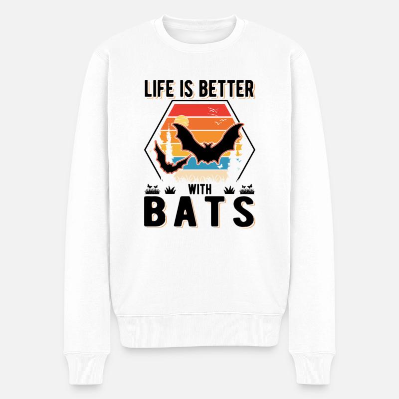 Life is better with Bats Fledermaus - Männer Premium Bio Pullover - Weiß