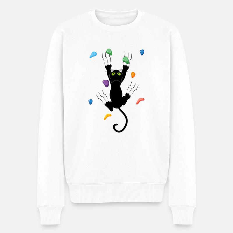 Bouldern Katze Klettern Felskletterer Trekking - Männer Premium Bio Pullover - Weiß
