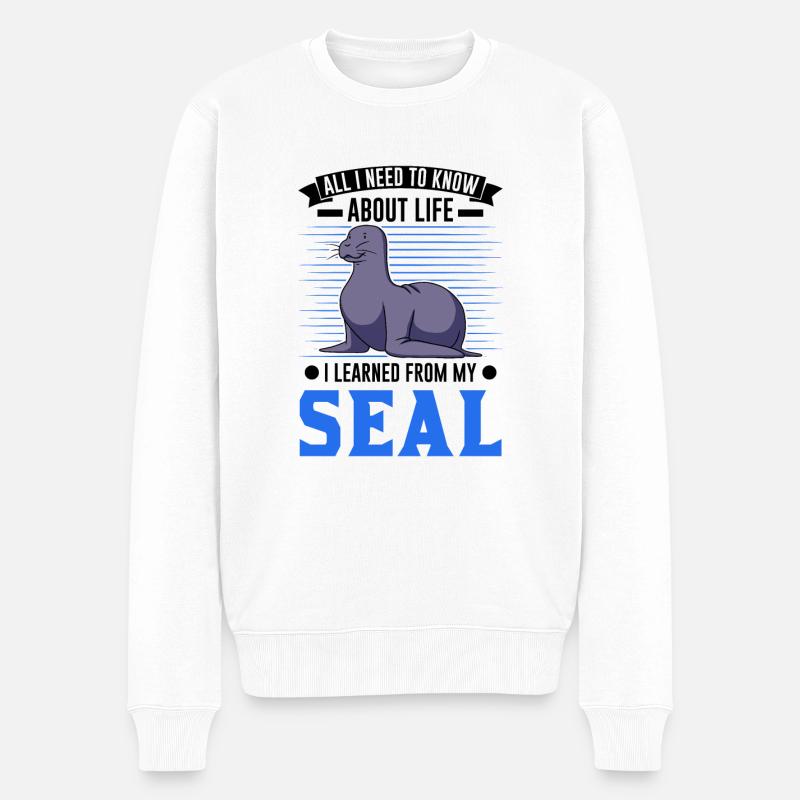 Robbe Geschenk Seal Seelöwe - Männer Premium Bio Pullover - Weiß