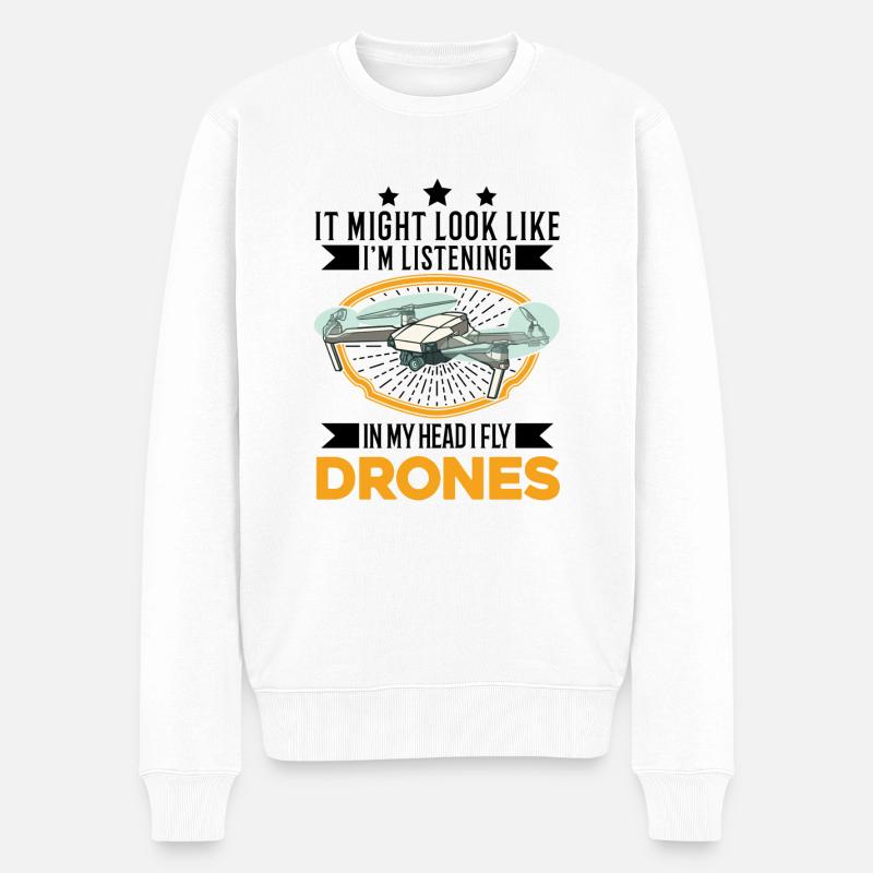 Drone Pilote Cadeau Drone Quadcopter - Pull Premium bio Homme - blanc