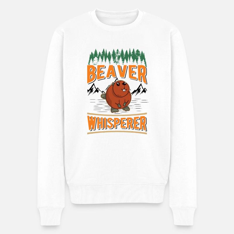Biber Flüsterer Castor Chuchoteur - Pull Premium bio Homme - blanc
