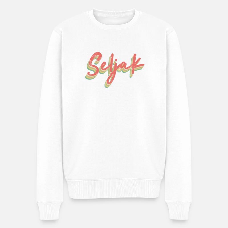Balkan Jugo Spruch - Seljak - Bauer - retro - - Männer Premium Bio Pullover - Weiß
