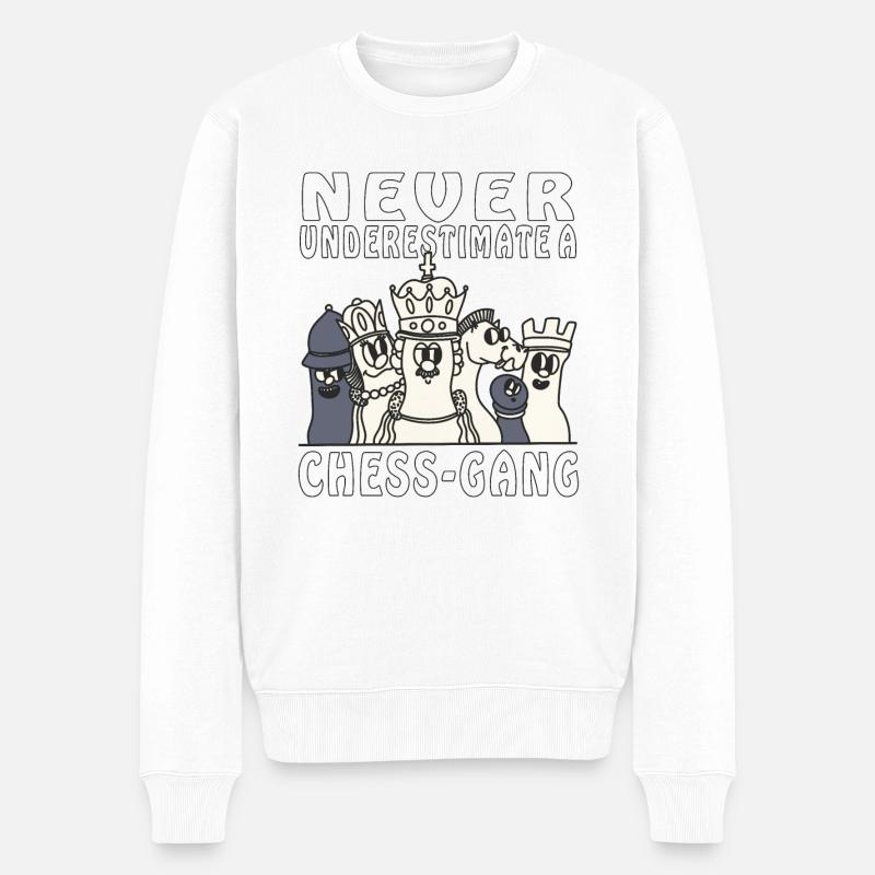 NEVER UNDERESTIMATE A CHESS-GANG - Männer Premium Bio Pullover - Weiß