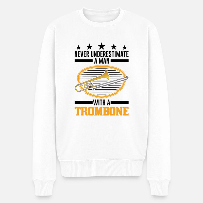 Posaune Mann Posaunenspieler Posaunist - Männer Premium Bio Pullover - Weiß