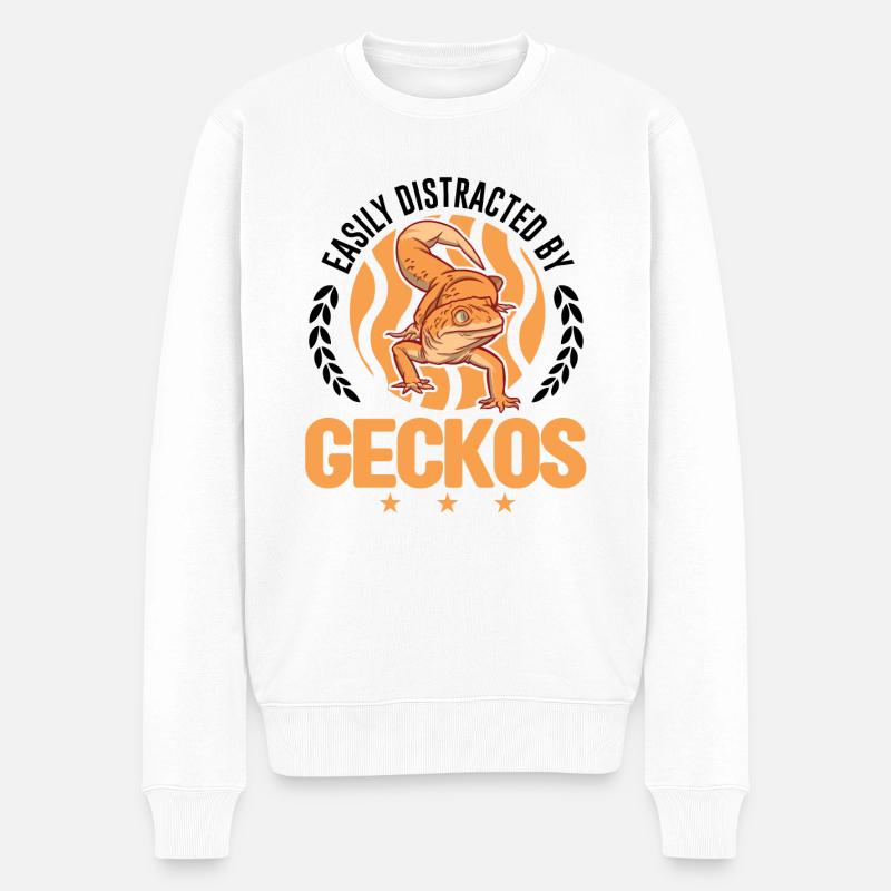 Easily distracted by Geckos Leopardgecko - Männer Premium Bio Pullover - Weiß