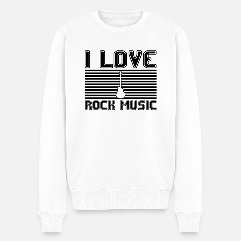 I love rock music - Männer Premium Bio Pullover - Weiß