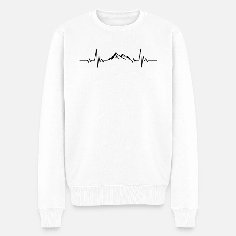 Bergsteiger Berge Herzschlag EKG - Männer Premium Bio Pullover - Weiß