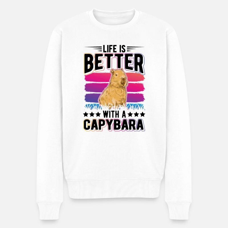 Life is better with a Capybara Wasserschwein - Männer Premium Bio Pullover - Weiß
