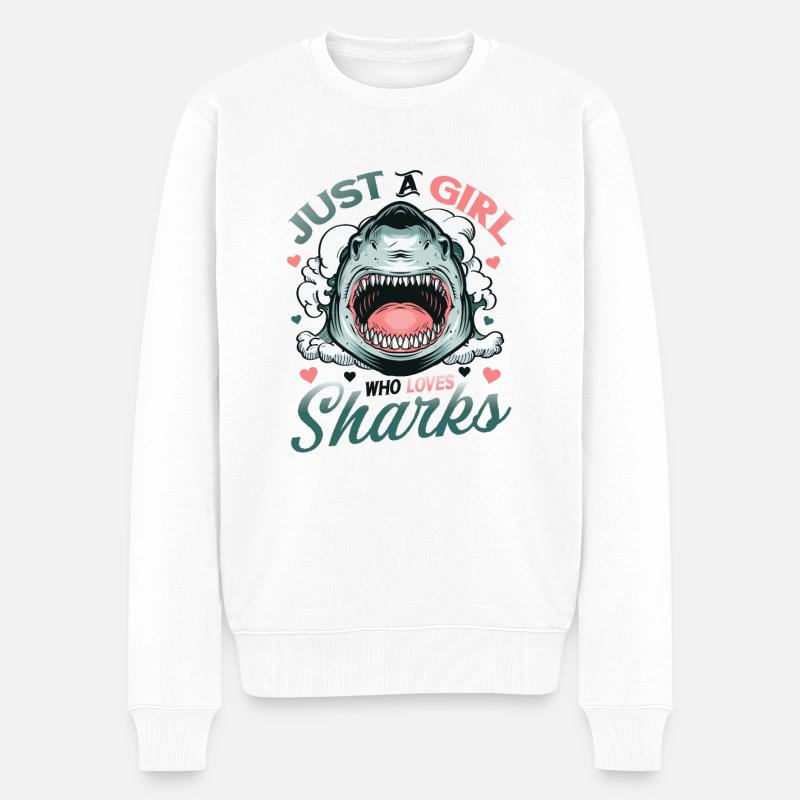 Fille qui aime les requins - Pull Premium bio Homme - blanc