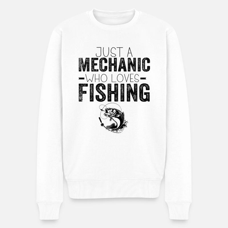 Nur ein Mechaniker, der gerne angelt - Männer Premium Bio Pullover - Weiß