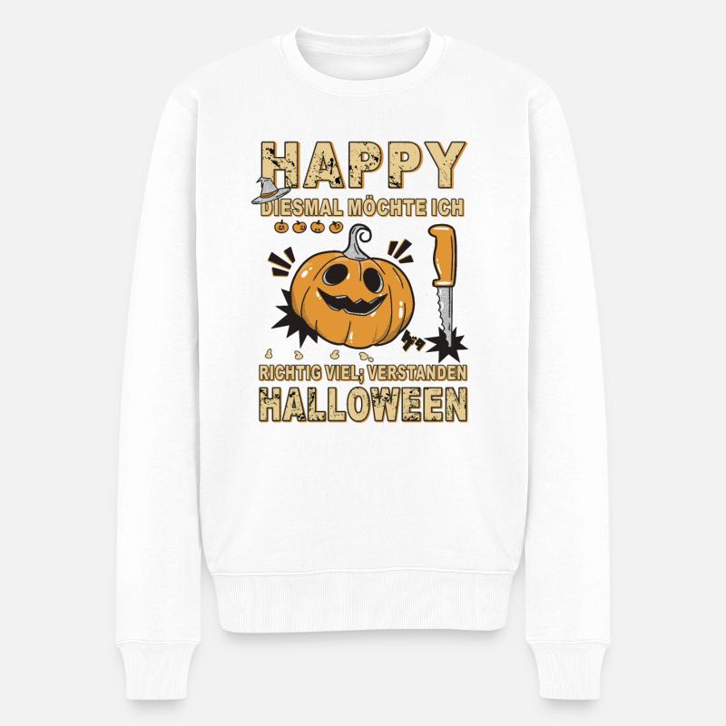 KÜRBIS HAPPY HALLOWEEN - Männer Premium Bio Pullover - Weiß