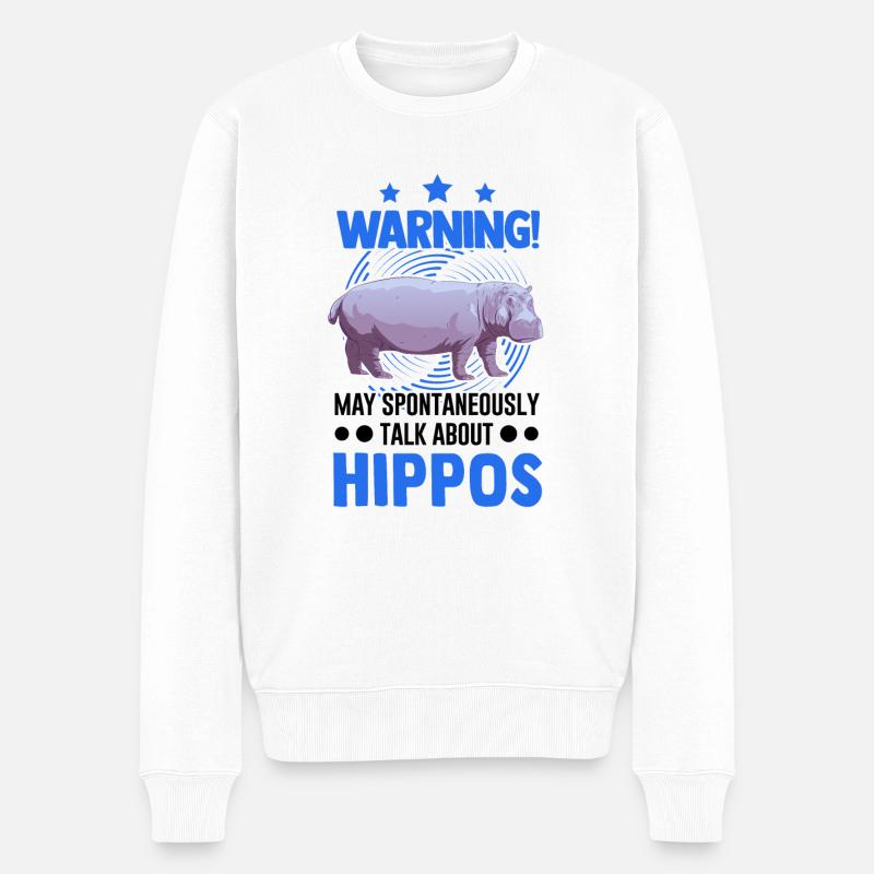 Warnung Nilpferd Hippo Flusspferd - Männer Premium Bio Pullover - Weiß