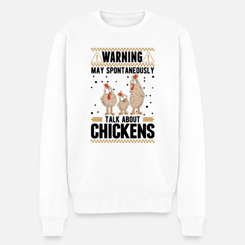 Warnung Hühner Landwirt Hühnchen - Männer Premium Bio Pullover - Weiß