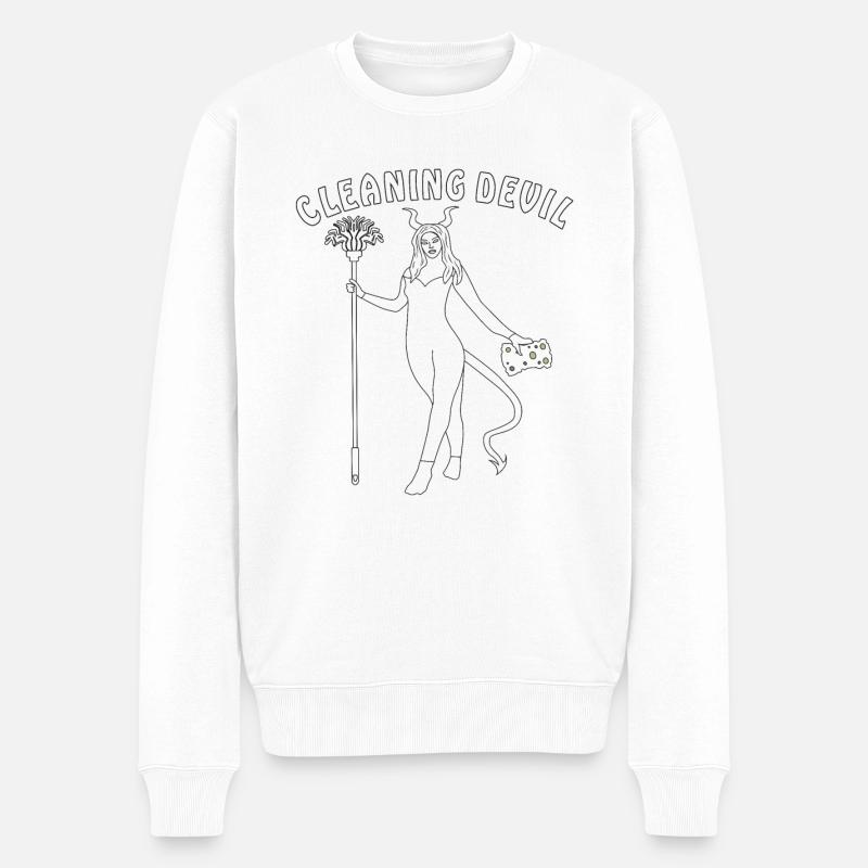 CLEANING DEVIL - Männer Premium Bio Pullover - Weiß