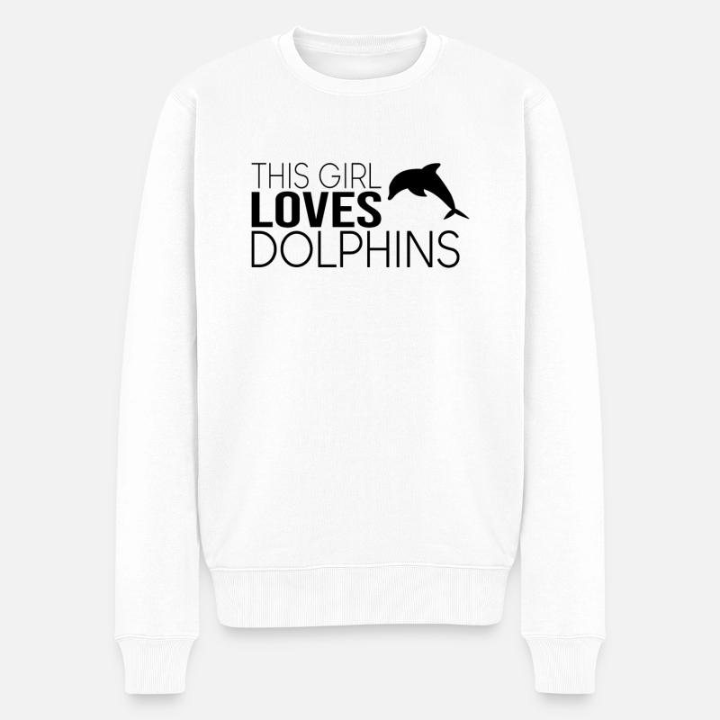 Dieses Mädchen liebt Delfine - Männer Premium Bio Pullover - Weiß