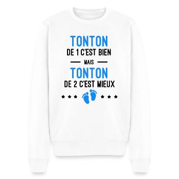 cadeau naissance jumeaux Tonton - Pull Premium bio Homme - blanc - Devant - Thijin (182cm)