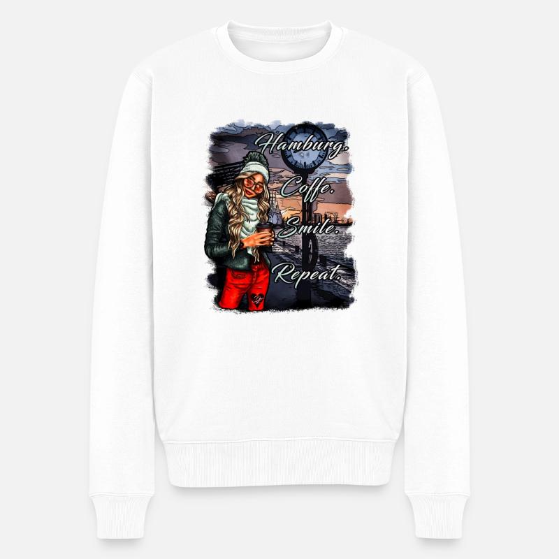 Hambourg Mme Coffee Illustration - Pull Premium bio Homme - blanc