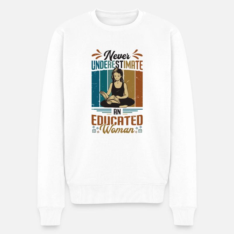 Unterschätzen Sie Niemals Eine Gebildete Frau. - Männer Premium Bio Pullover - Weiß