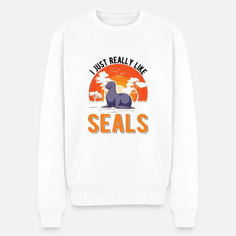 I just really like Seal Seelöwe Robbe - Männer Premium Bio Pullover - Weiß