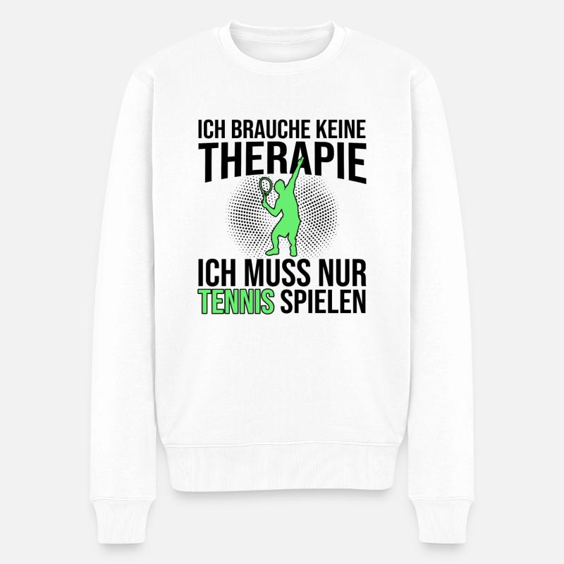Tennis Therapie Spruch - Männer Premium Bio Pullover - Weiß