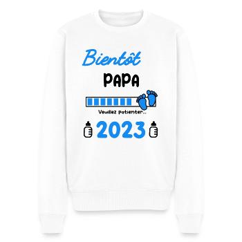 Annonce grossesse bientôt Papa 2023 - Pull Premium bio Homme - blanc - Devant - Thijin (182cm)