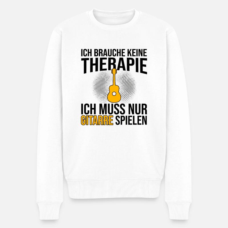 Gitarre Therapie Spruch - Männer Premium Bio Pullover - Weiß
