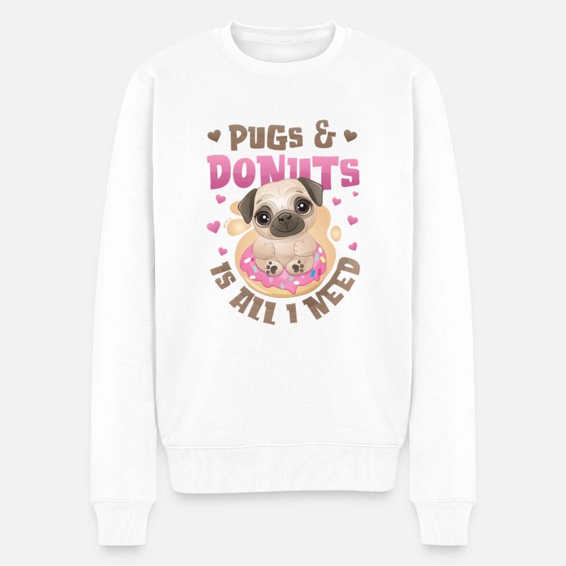 Mops Donut Lover Mädchen - Männer Premium Bio Pullover - Weiß