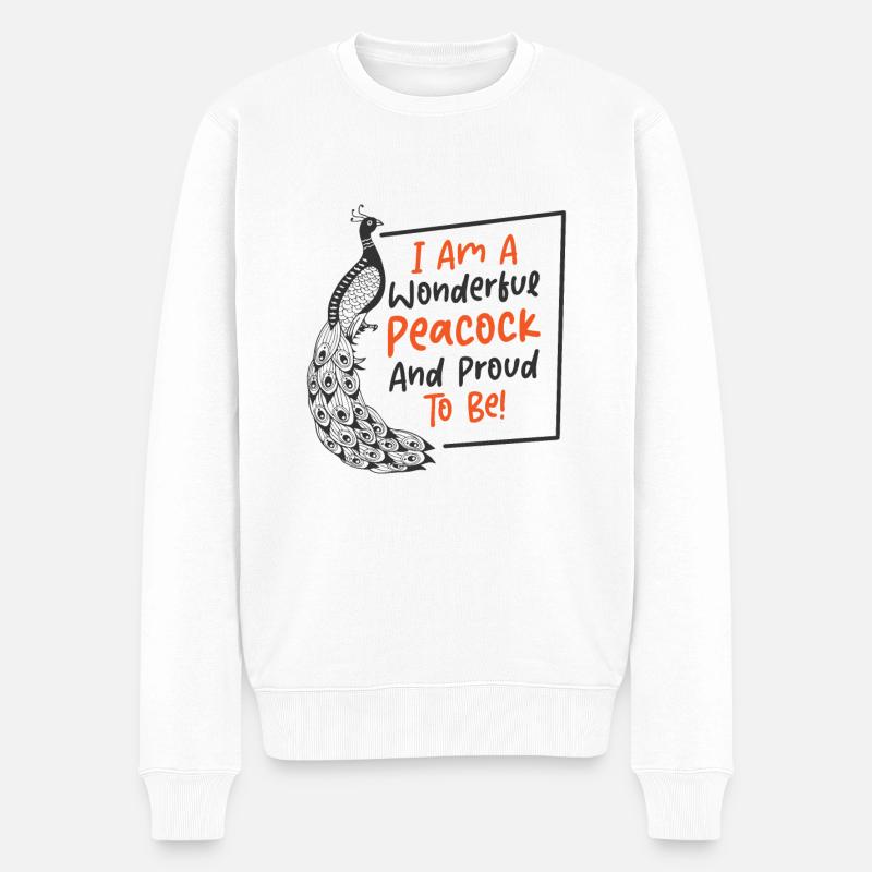 Pfau Inspirational Vogel Besitzer Wildlife - Männer Premium Bio Pullover - Weiß