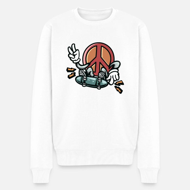 Skateboarder Peace Sign Skateboard Peace - Pull Premium bio Homme - blanc