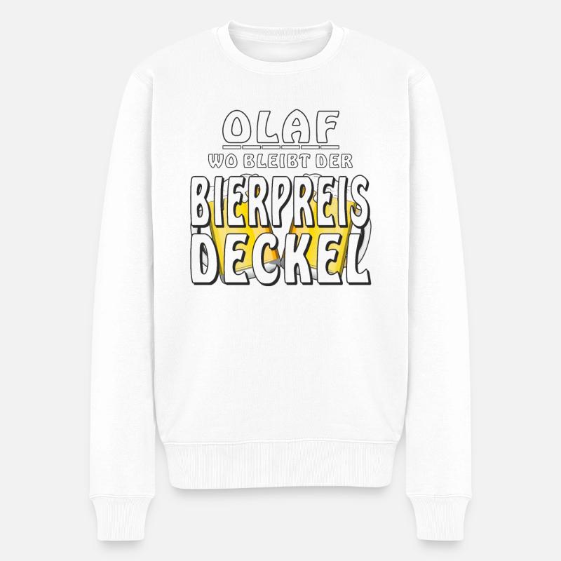 OLAF BIERPREIS DECKEL - Männer Premium Bio Pullover - Weiß