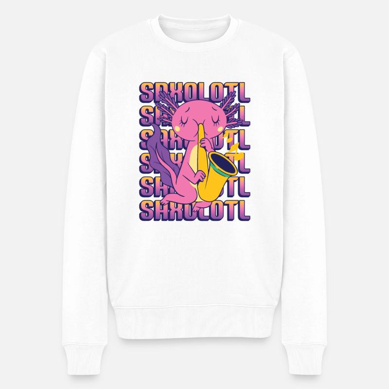 Saxolotl Axolotl joue du saxophone. - Pull Premium bio Homme - blanc